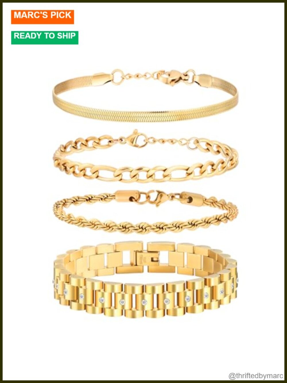 18K Gold Bracelet Set for Women Cuban Link Herringbone Adjustable Gift